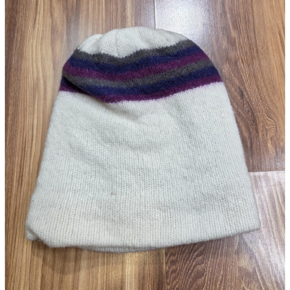 Dorfman Pacific Striped Wool Beanie Hat One Size Cream Lined Winter Knit